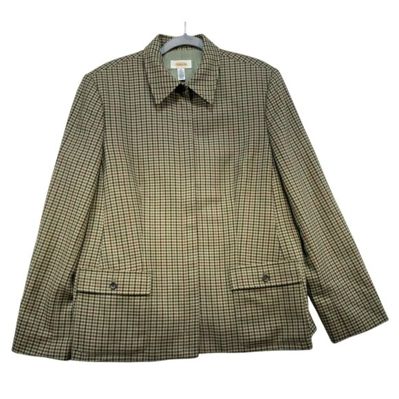 Talbots Womens Plaid Wool Jacket Size 16 Brown Cream Gingham Academia Scholar Ma - Picture 1 of 16